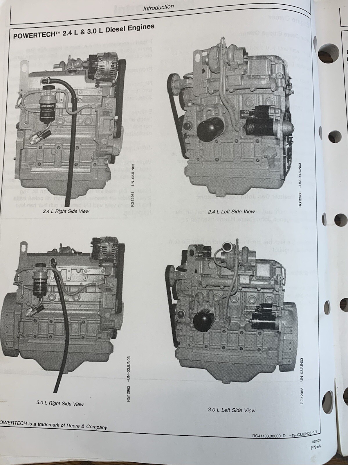 John Deere Operator&rsquo;s Manual 2.4 L & 3.0 L OEM Diesel Engine