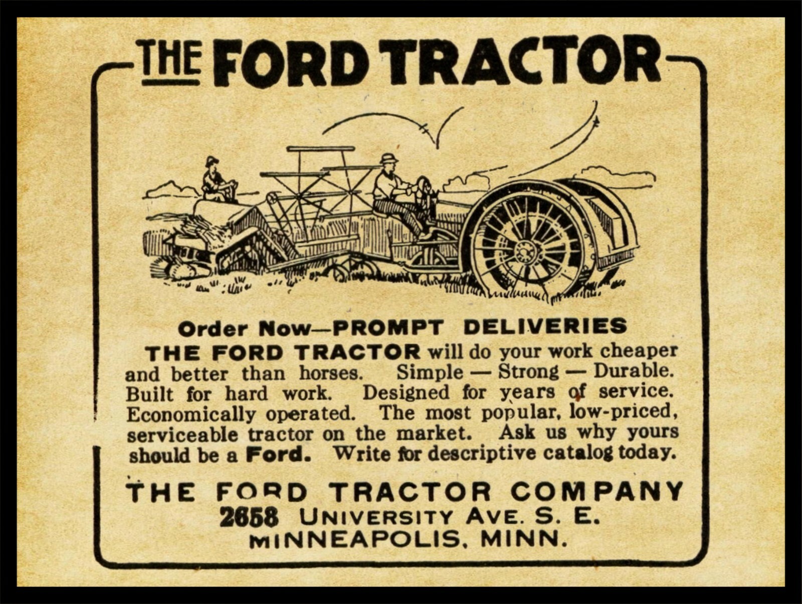 1917 Ford Tractor Co. of Minneapolis NEW Metal Sign: 12×16 Large Size
