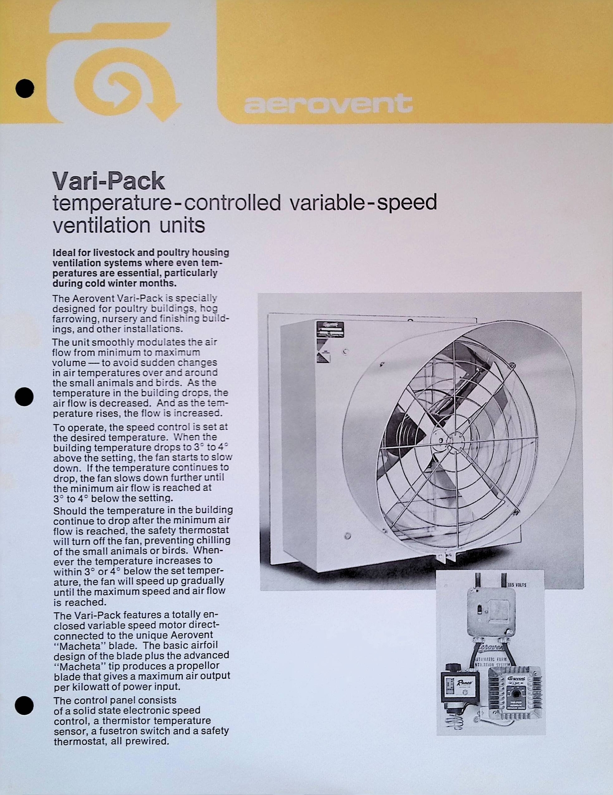 Vintage Farm Advertisement Spec Sheet Aerovent Vari Pack Ventilation Units for F