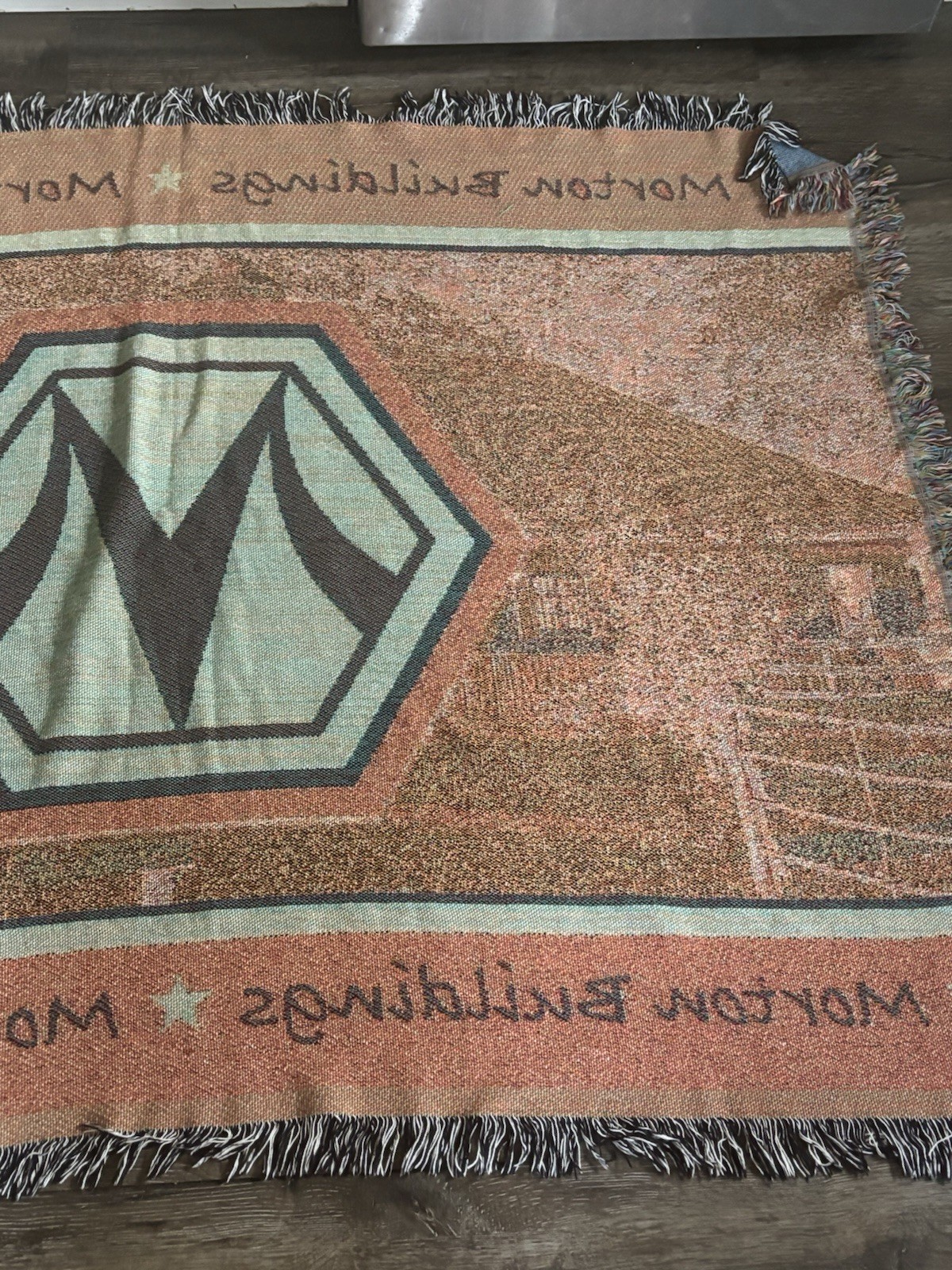Morton Buildings Woven Throw Blanket 65” X 48” Wall Hanging 100% Cotton USA