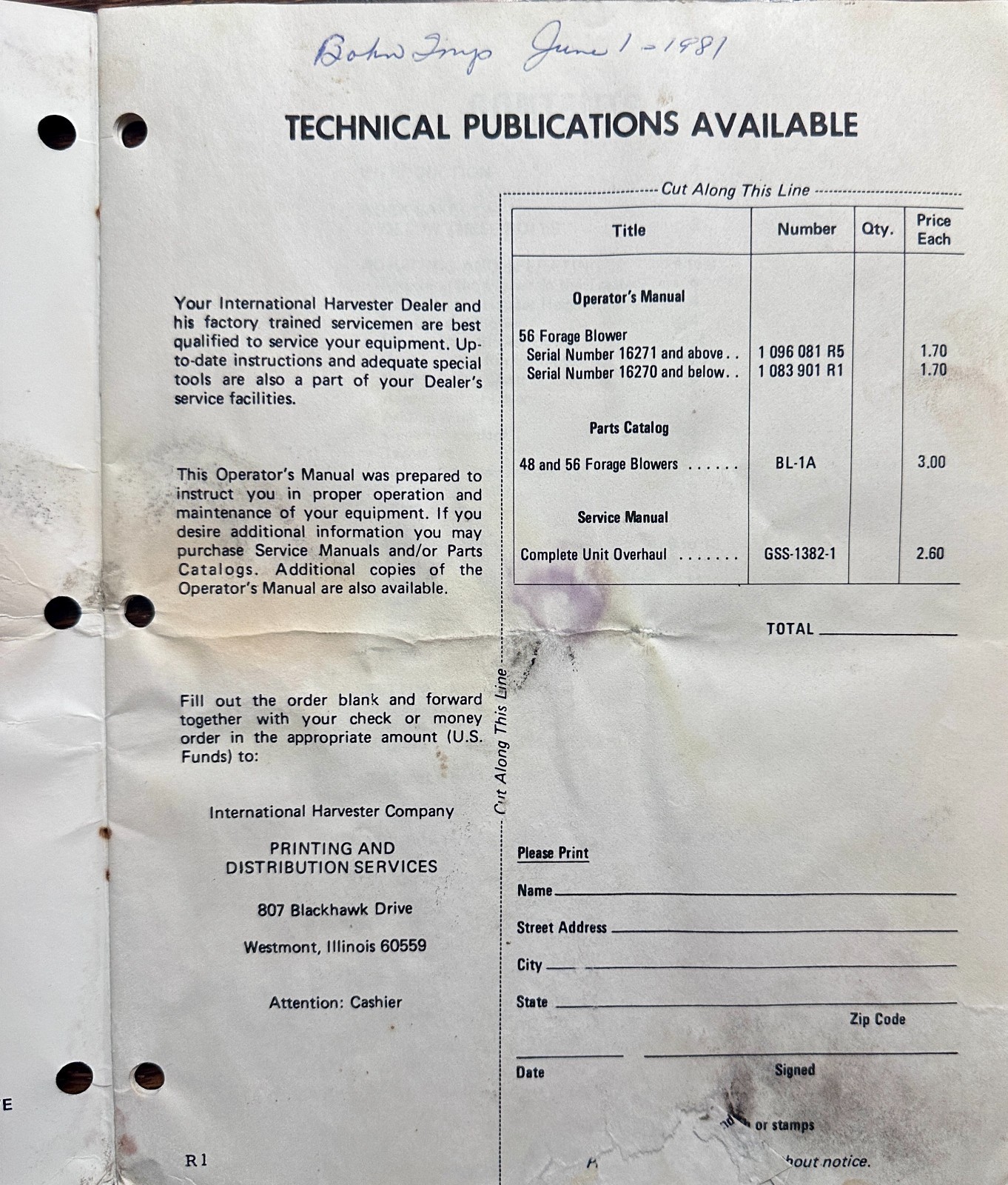 1980 International 56 Forage Blower Operator&rsquo;s Manual – MC17