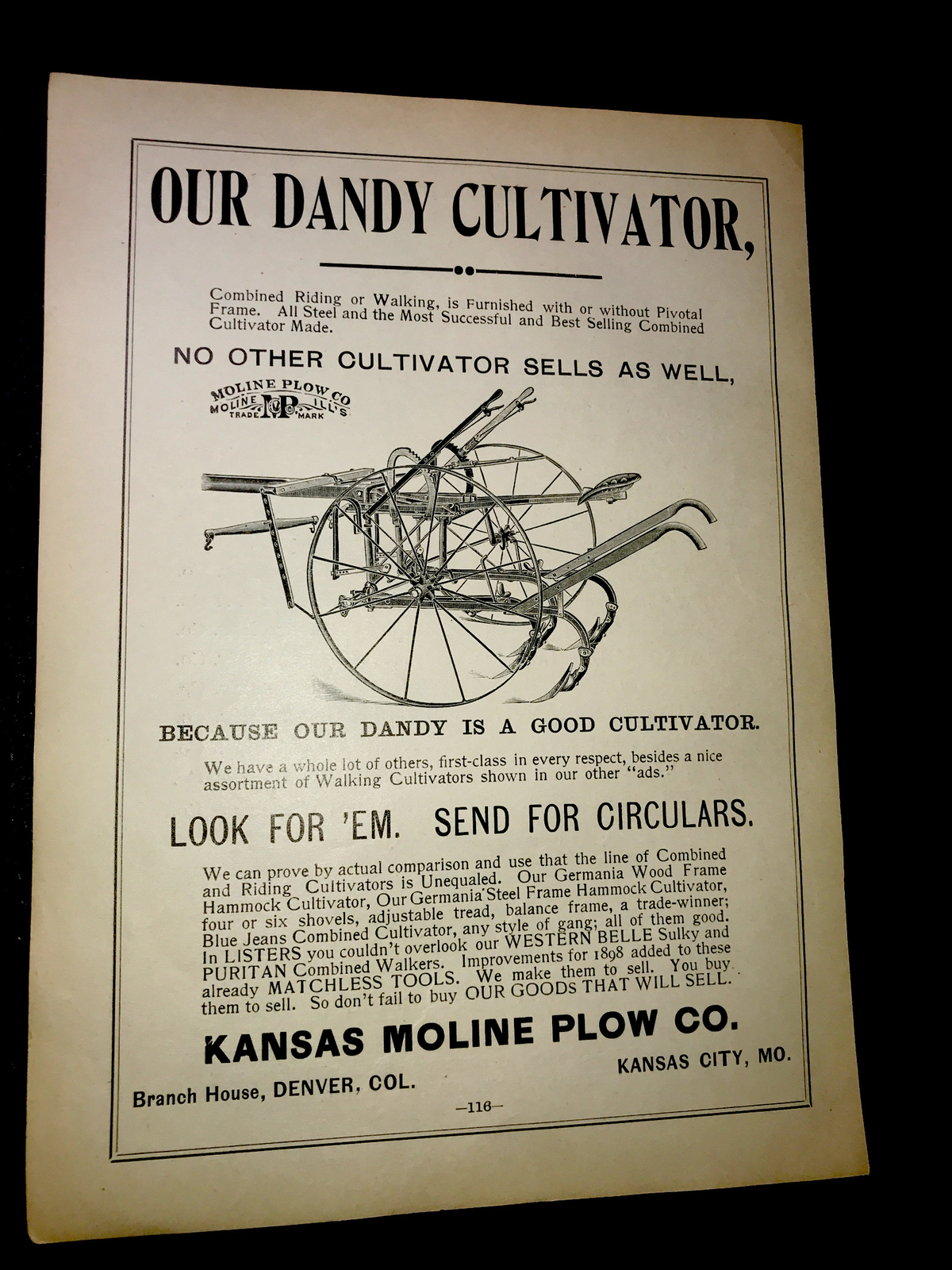 1898 Kansas Moline Plow Co. Farm Advertising – Kansas City – Missouri – Denver