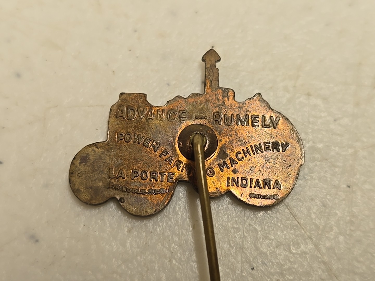Antique 2.5&Prime; Brass Advance-Rumley La Porte IN Advertising Tractor Stick Pin