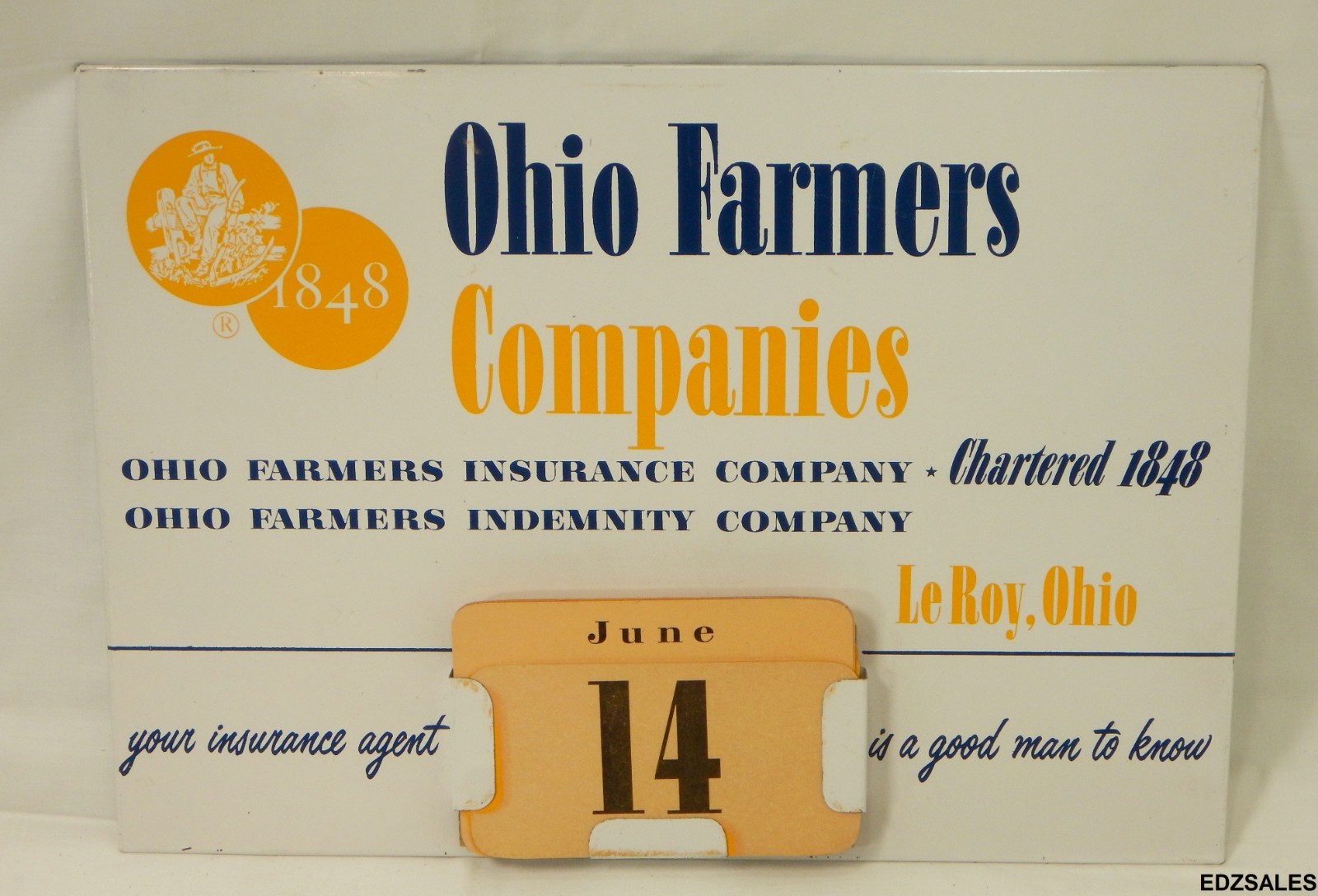 Ohio Farmers Insurance Company Vintage Advertising Perpetual Month Day Calendar
