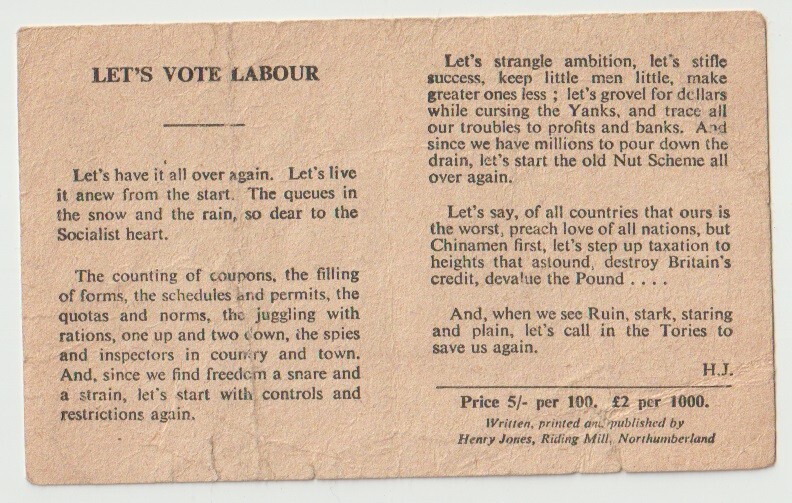 GB Ration Book Cover Specimen with « lets Vote Labour « Advertisement