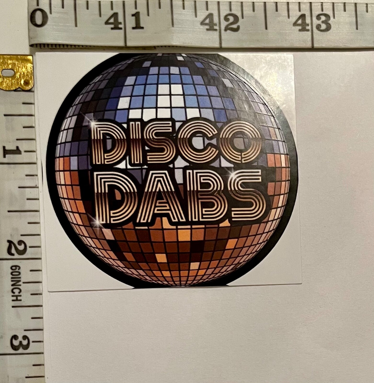 Disco Dabs 2.5&Prime; ROUND GLOSSY PAPER STICKER; OREGON, USA CANNABIS CONCENTRATE AD