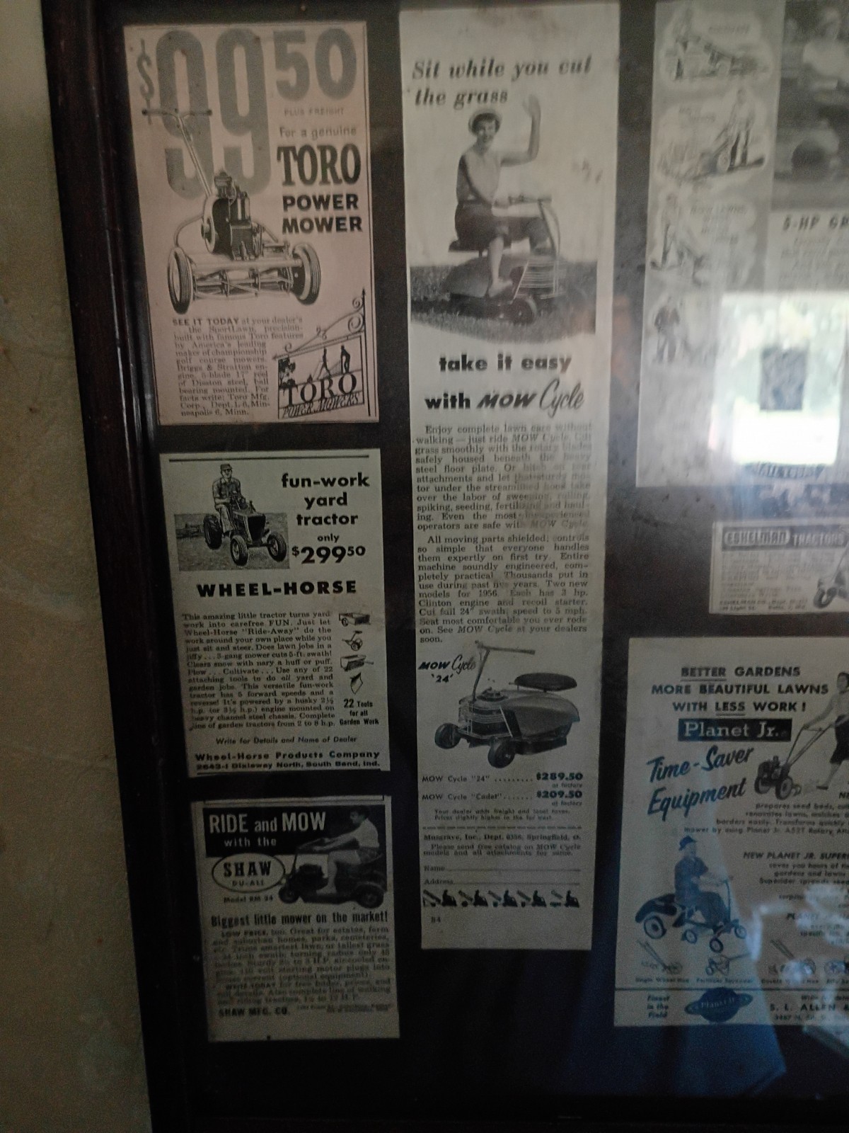 Vintage Lawn Mower Magazine Ads In A Frame, Originals, Not Reprints.