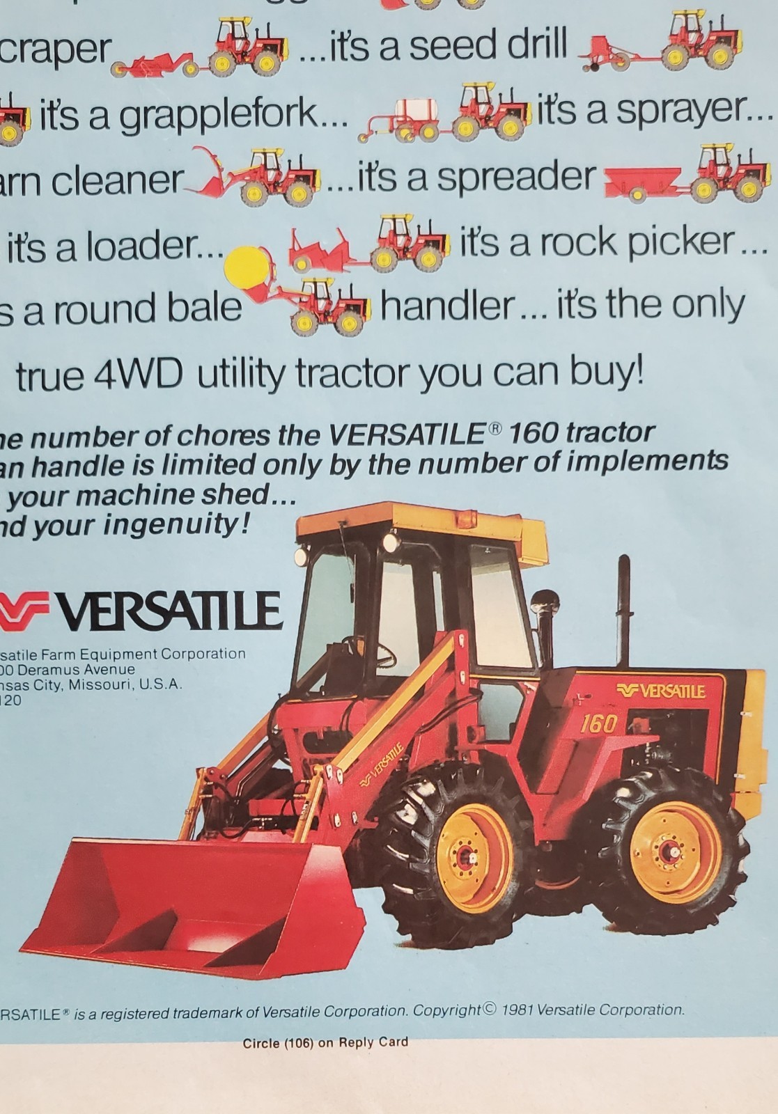Versatile 160 Utility Tractor Magazine Print Advertisement