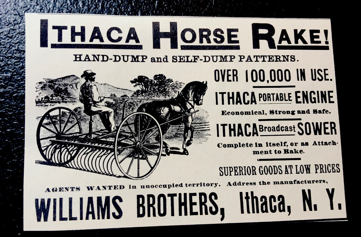 1889 Williams Brothers Ithaca Horse Rake Implement Farm Advertising – New York