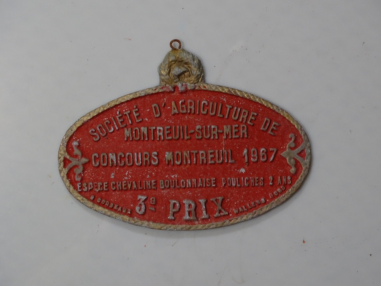 Vintage French Agricultural Horse Trophy Plaque, France c. 1967