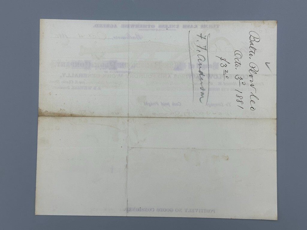 1881 BALTIMORE PLOW Co Antique Illustrated FARM Advertising Billhead MD