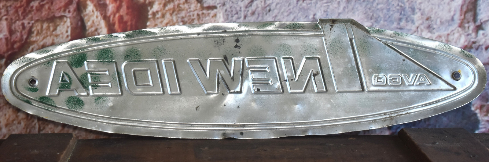 Vintage Avco New Idea Farm Implement Aluminum Advertising Emblem Sign