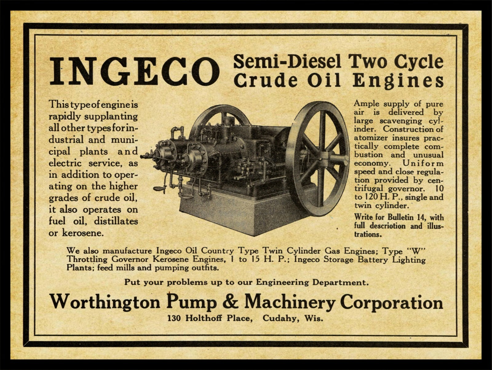 1917 International Gas INGECO Engines of Cudahy NEW Metal Sign: 12×16 Large Size