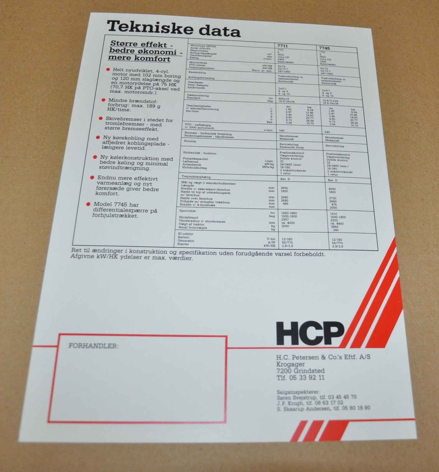 Zetor Crystal 7711 7745 Tractor Specification Brochure Prospekt DK