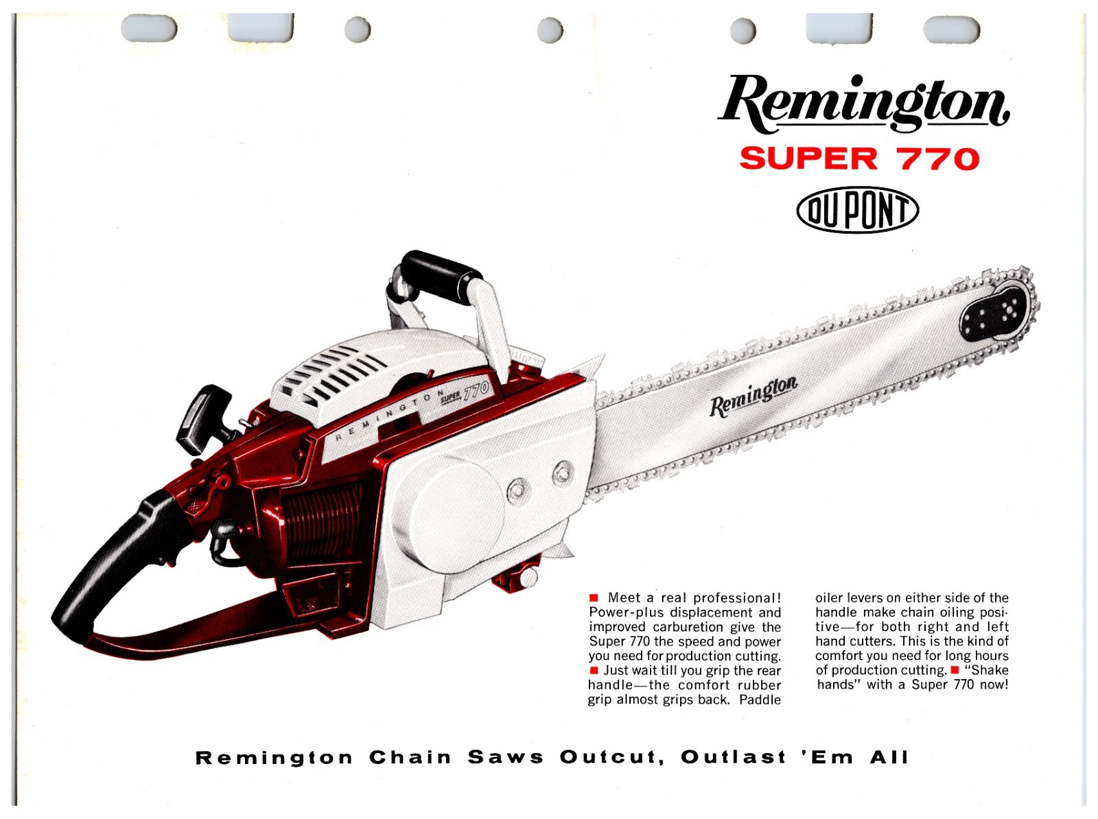 Vintage Original Remington Chainsaws Sales Sheet (Model – Super 770) Info Sheet