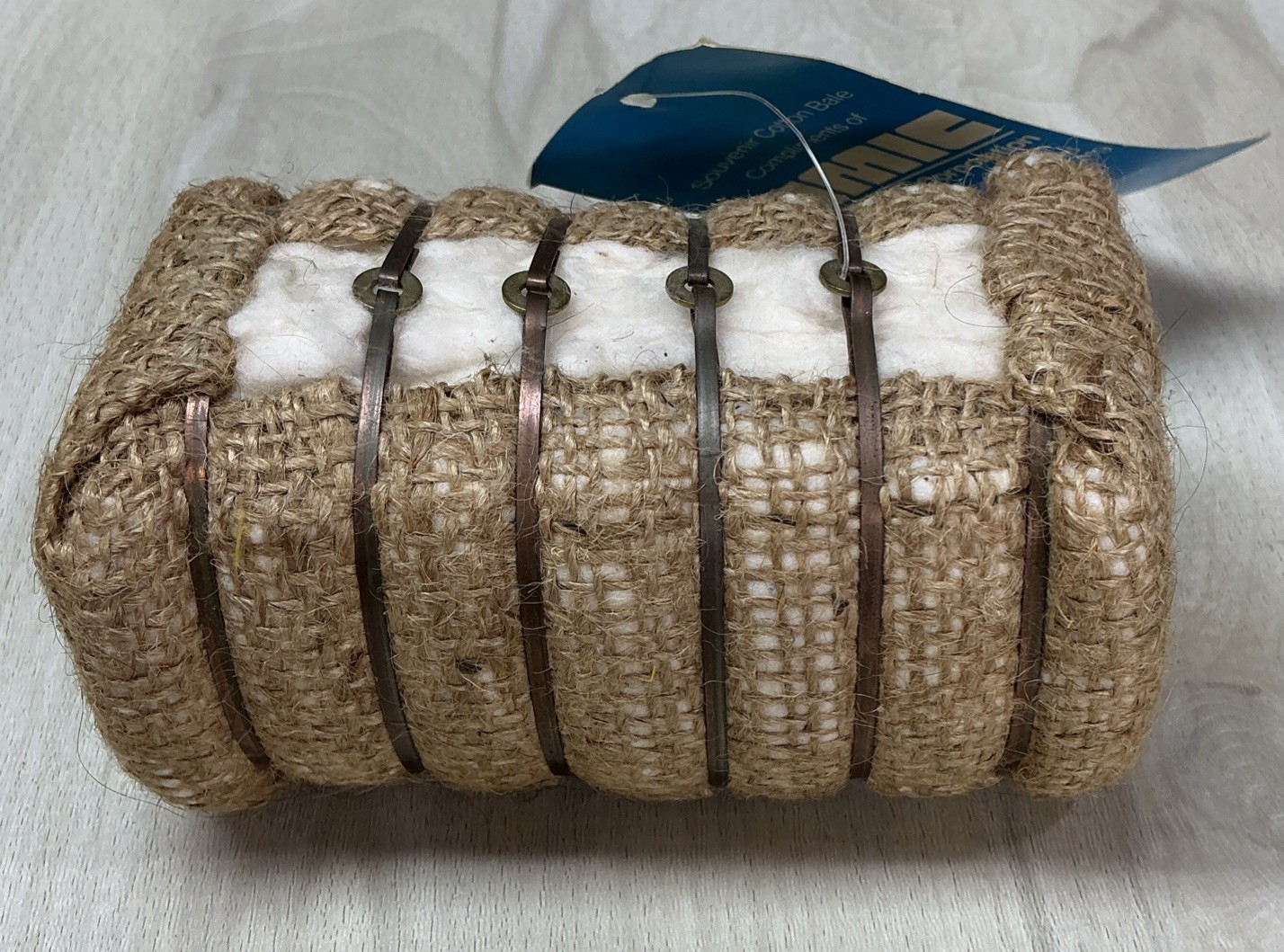 Vintage Cotton Bale Souvenir From Tennessee – Small 4.4 Oz Miniature With Tag