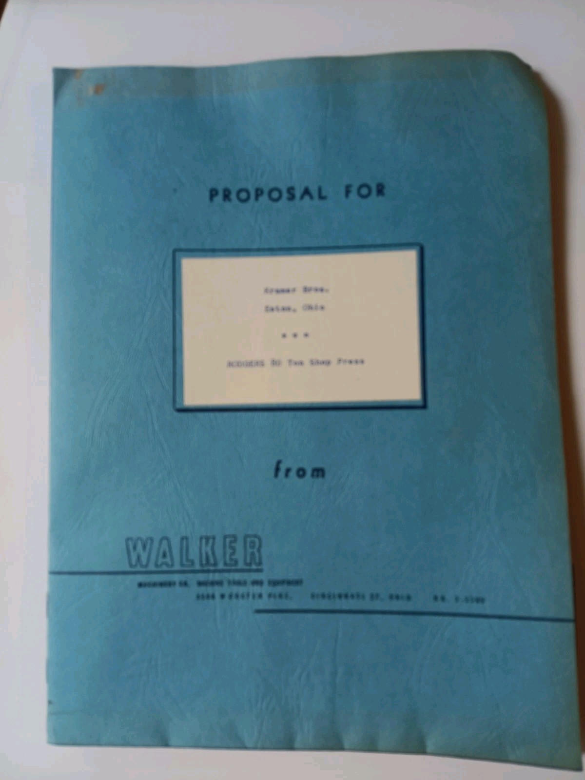 Walker Machinery Co Rodgers 80 TON PRESS Vtg PROPOSAL Advertising Brochures 1958