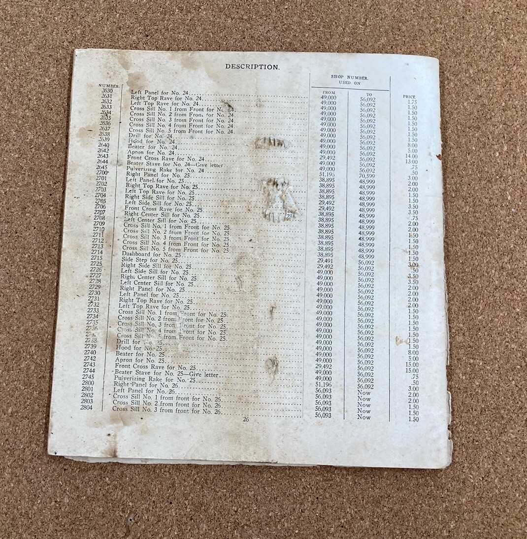 c. 1880 KEMP & BURPEE SUCCESS AND KEMP ORIGINAL MANURE SPREADER PART LIST MANUAL