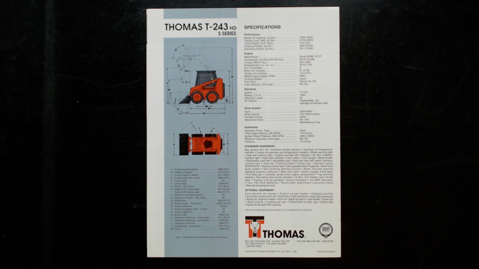 Thomas T-243 HD S Series Brochure Vintage Agricultural Skid Steer Loader