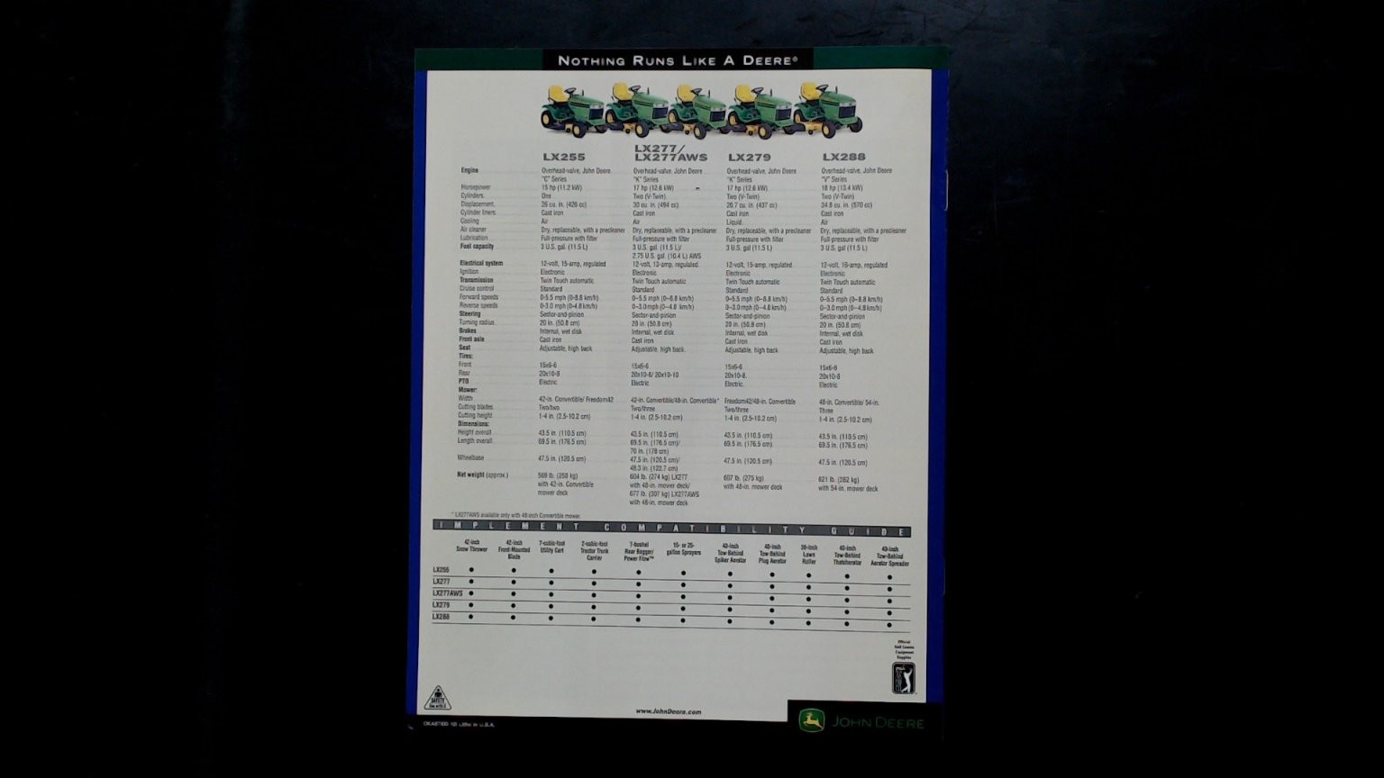 John Deere LX Series Lawn Tractors Brochure Vintage Agriculture