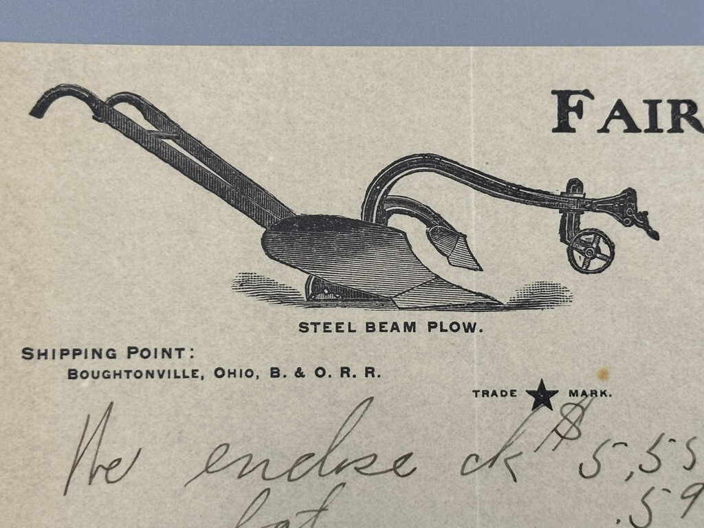 1904 FAIRFIELD BURCH PLOW Works FARM Advertising Antique Letter OHIO Sleigh Shoe