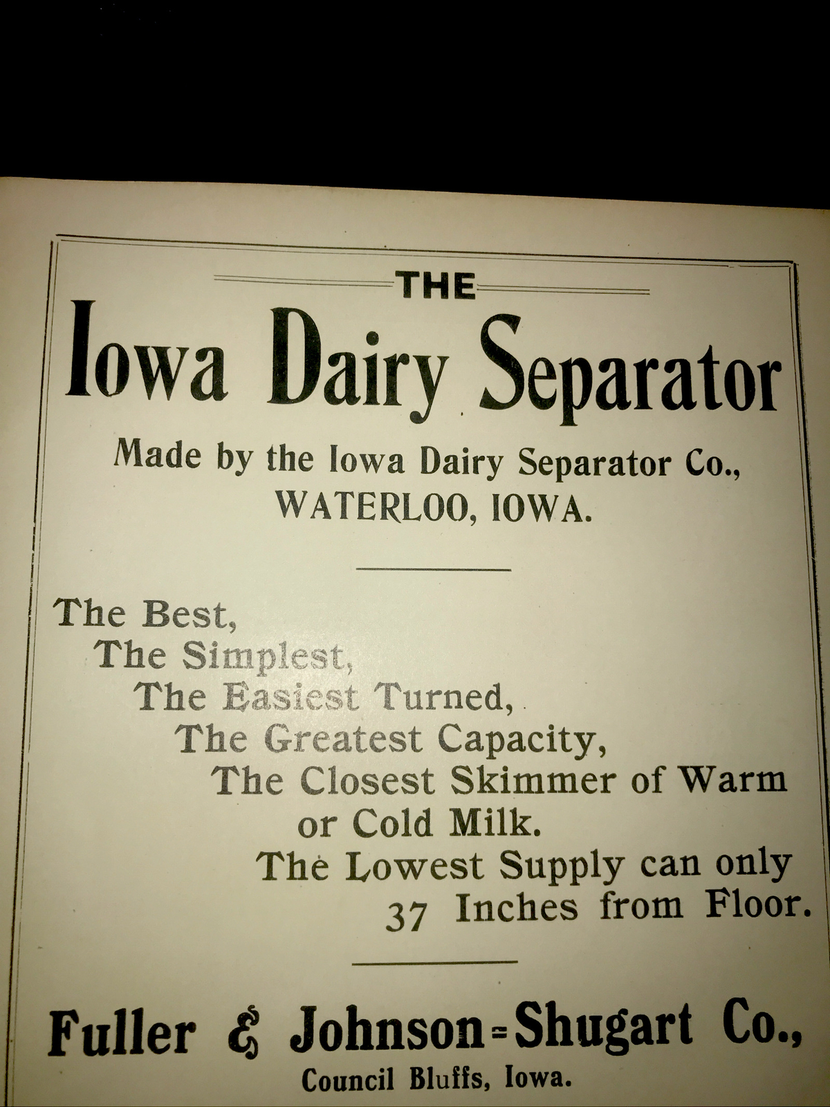 1905 Iowa Dairy Separator Farm Advertising – Waterloo – Council Bluffs – Iowa