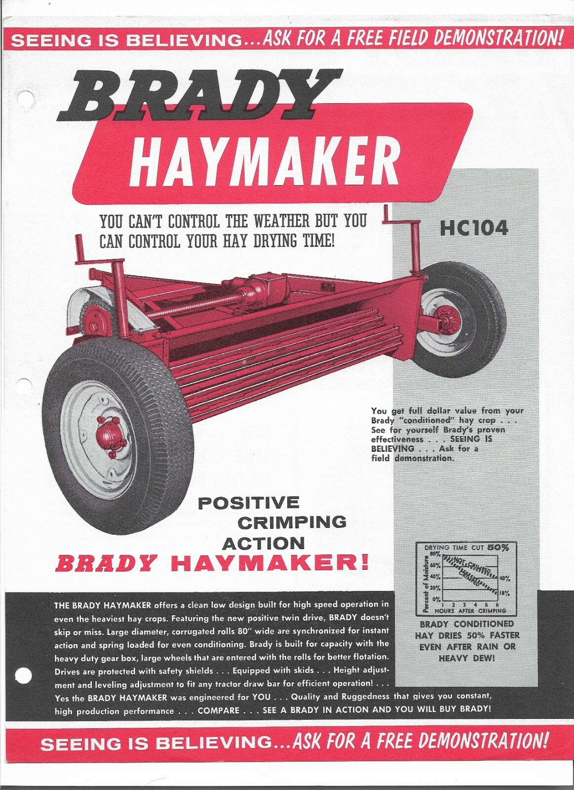 Original OE OEM Brady Model HC104 Haymaker Sales Brochure Form Number HC104