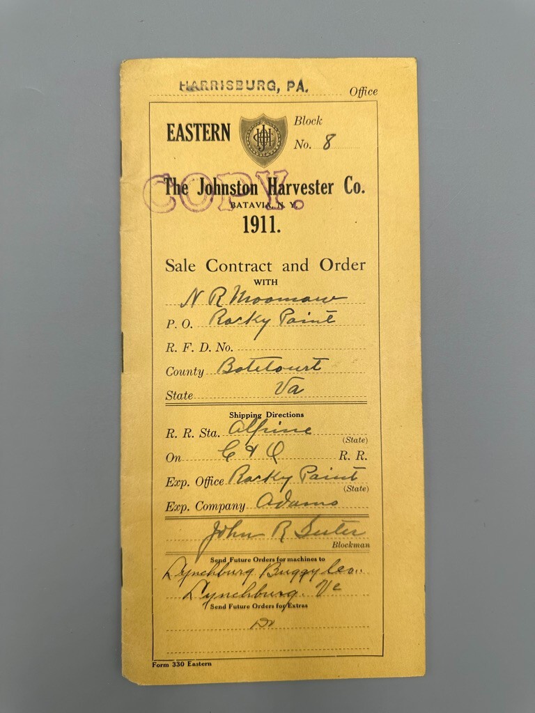 1911 JOHNSTON HARVESTER Contract Letter FARM Advertising BATAVIA NY Antique