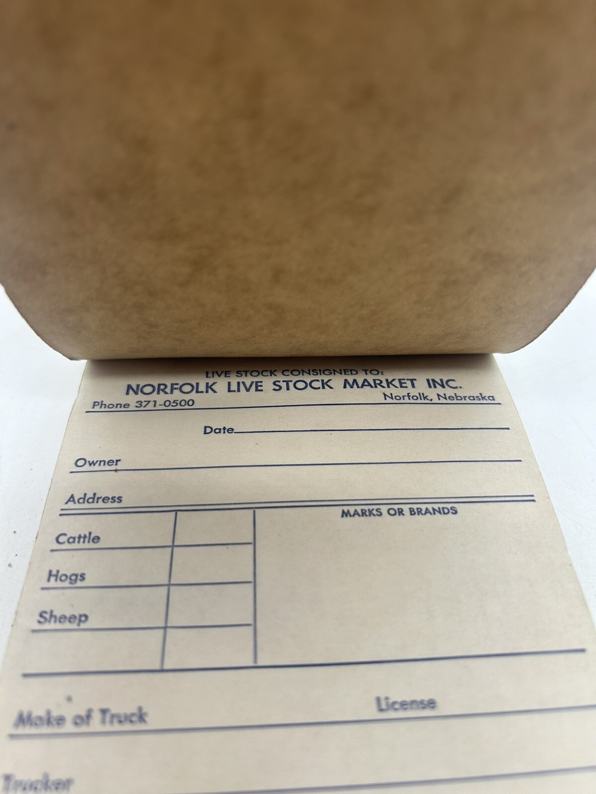 NORFOLK NEBRASKA STOCK YARD COMMISSION TRUCKER DELIVERY RECEIPT BOOK CARBON COPY