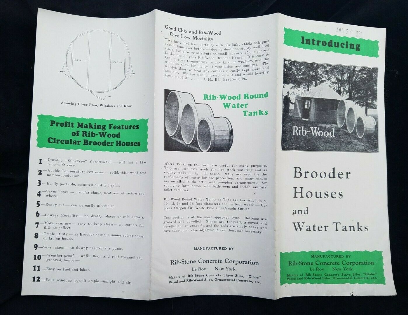 1931 Poultry Brochure Rib-Wood Brooder Houses Tanks Rib-Stone Concrete Le Roy NY