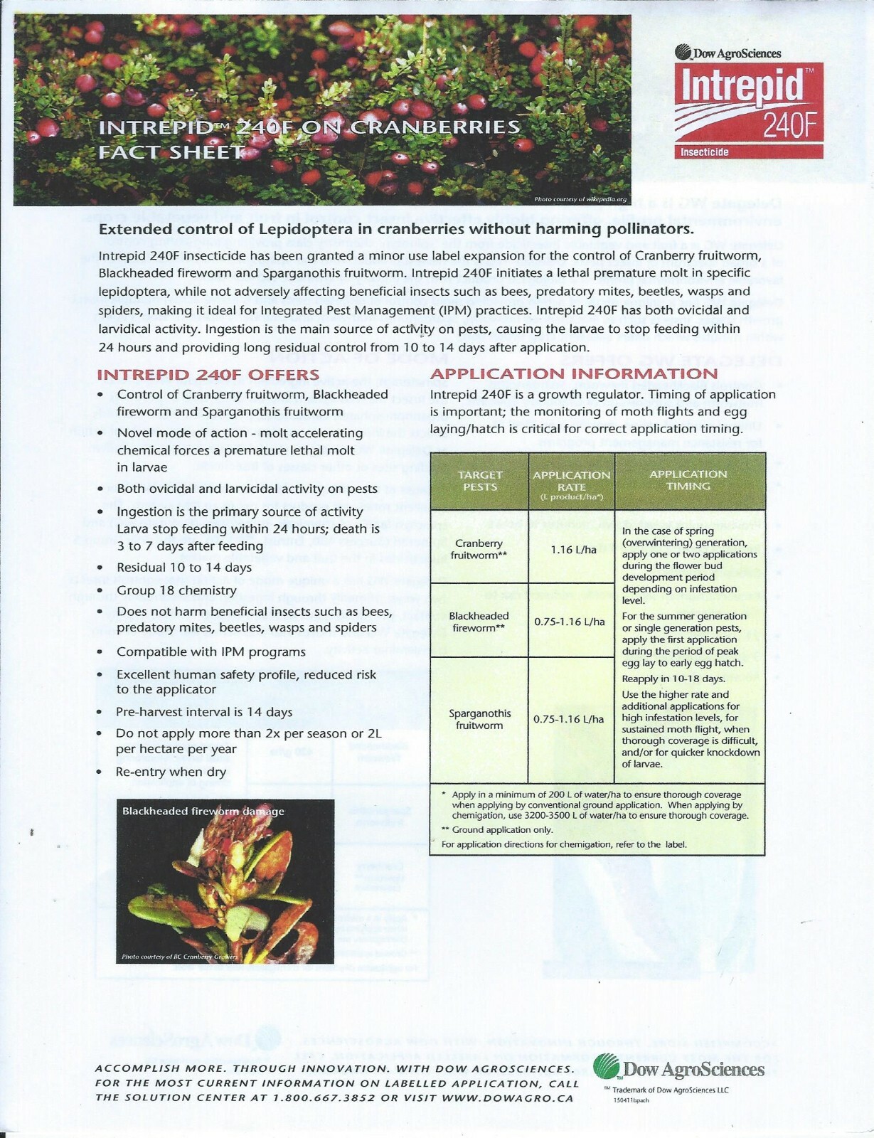 Farm Insecticide Data Sheet – Dow – Intrepid 240F on Cranberry Brochure (F7392)