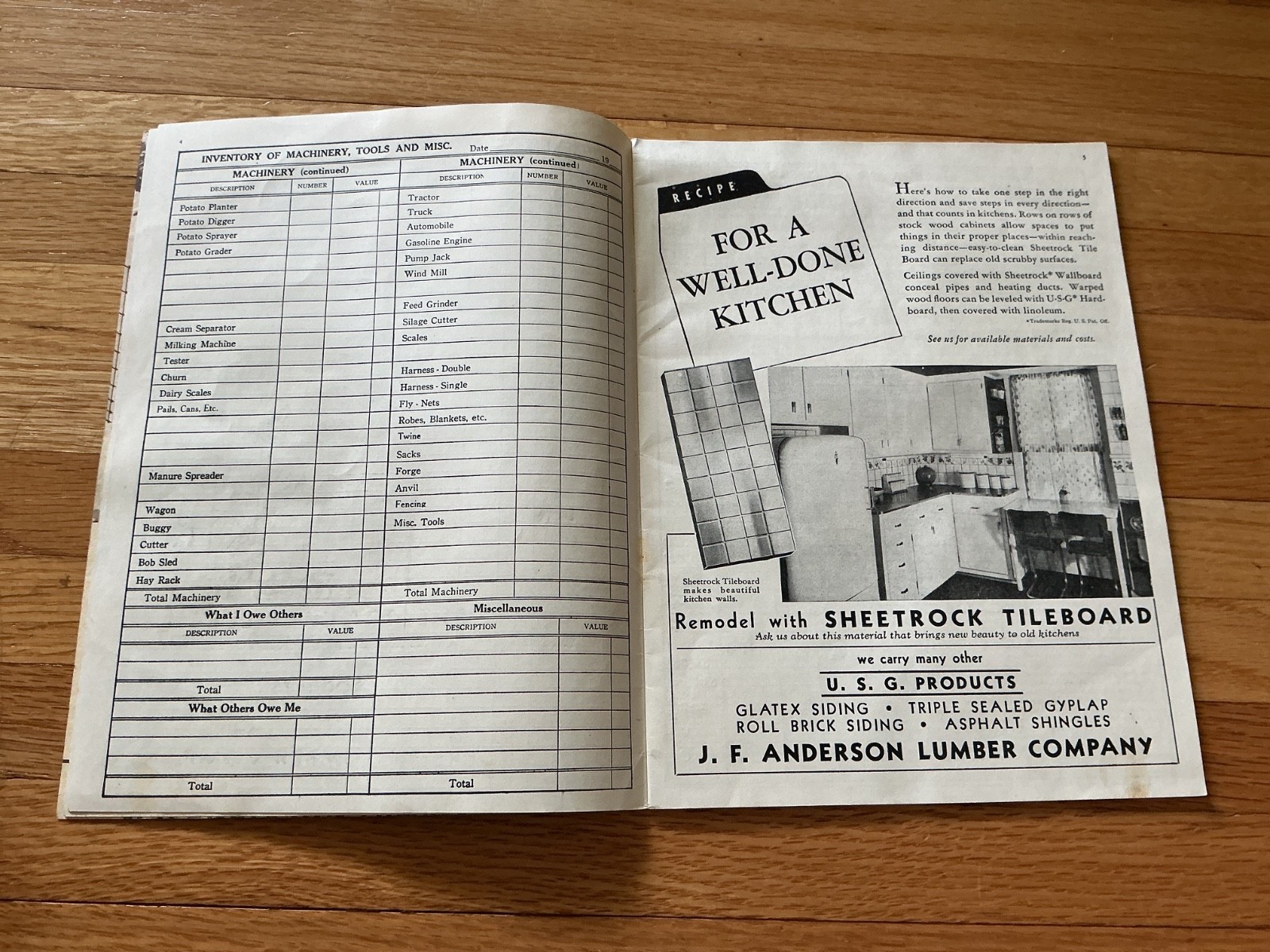1947 Farm Acct. Record Book – J. F. Anderson Lumber Co. Minnesota, Iowa, Dakotas