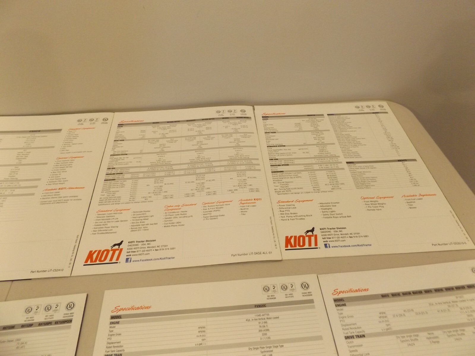 9-pc. KIOTI COMPACT, SUB-COMPACT, UTILITY TRACTORS, 2013-2014