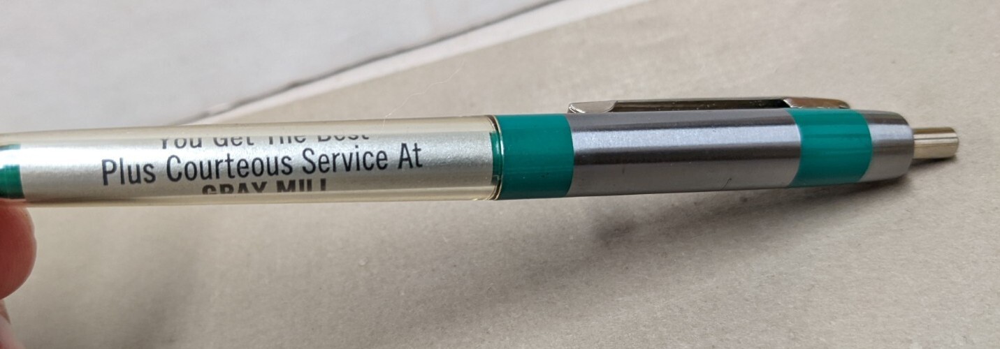 Vintage Gray Mill, Gray, Iowa Advertising Ink Pen The Best + Courteous Service
