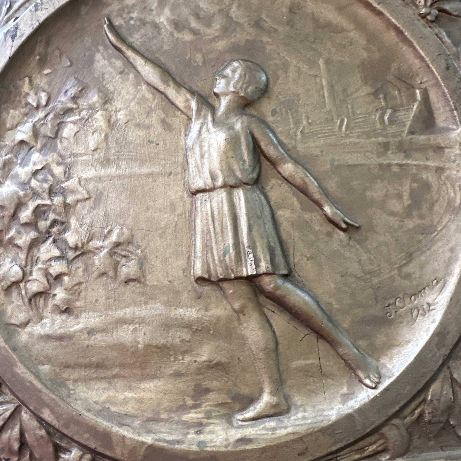 Antique French Gymnastics, Trophy Plaque, France c. 1932 RARE. 14 X 14.5