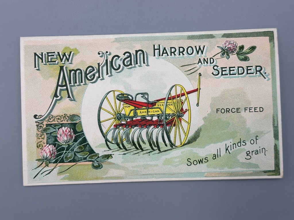 1880s AMERICAN HARROW Victorian FARM Advertising Folding Trade Card DETROIT