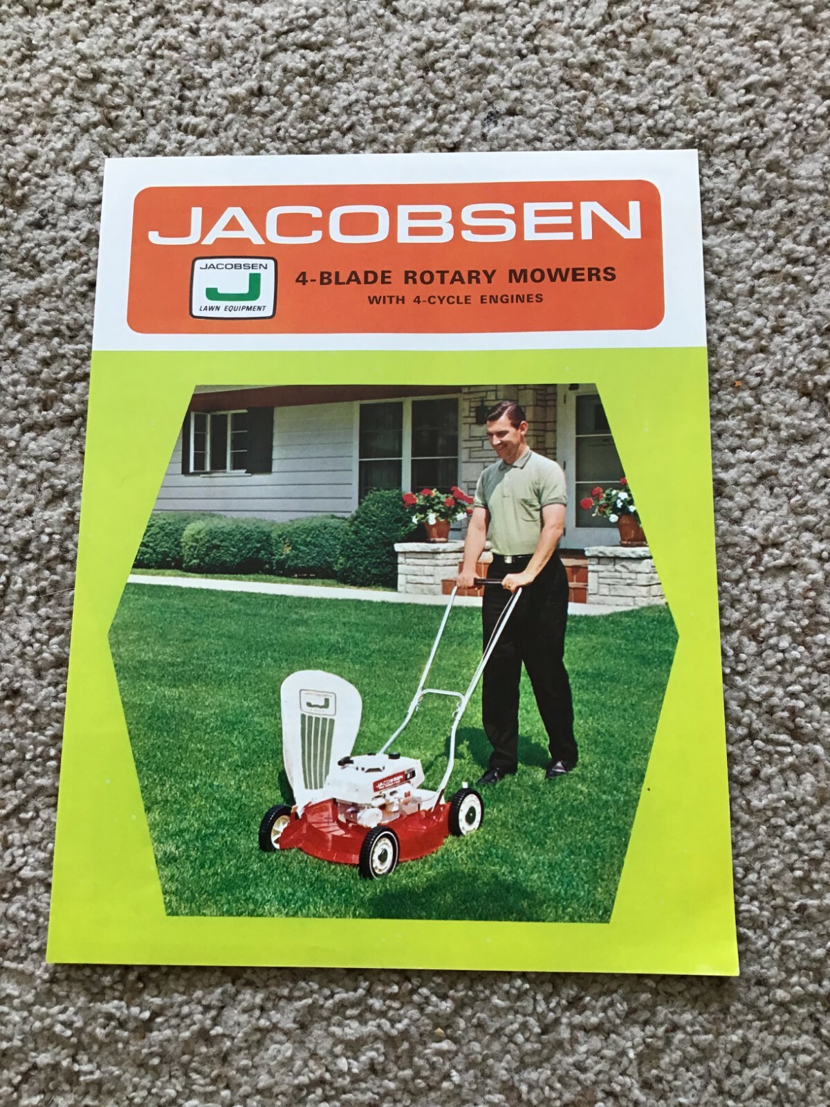 1965 Jacobsen 4-blade rotary mowers, original sales literature.