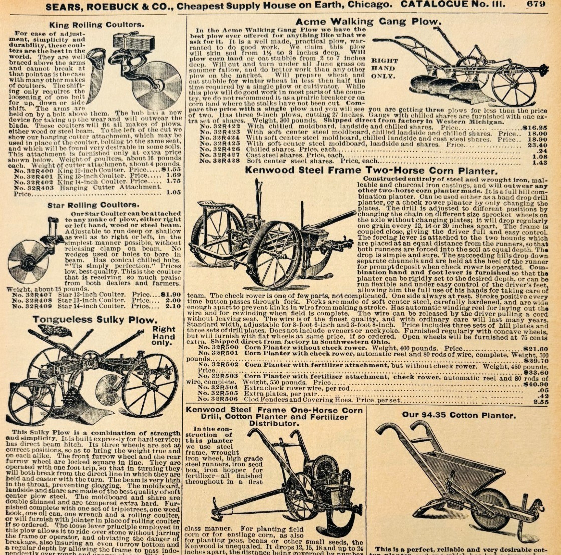 1901 Plow & Planters Farming Reproduction Advertisement Sears Agriculture DWU17D