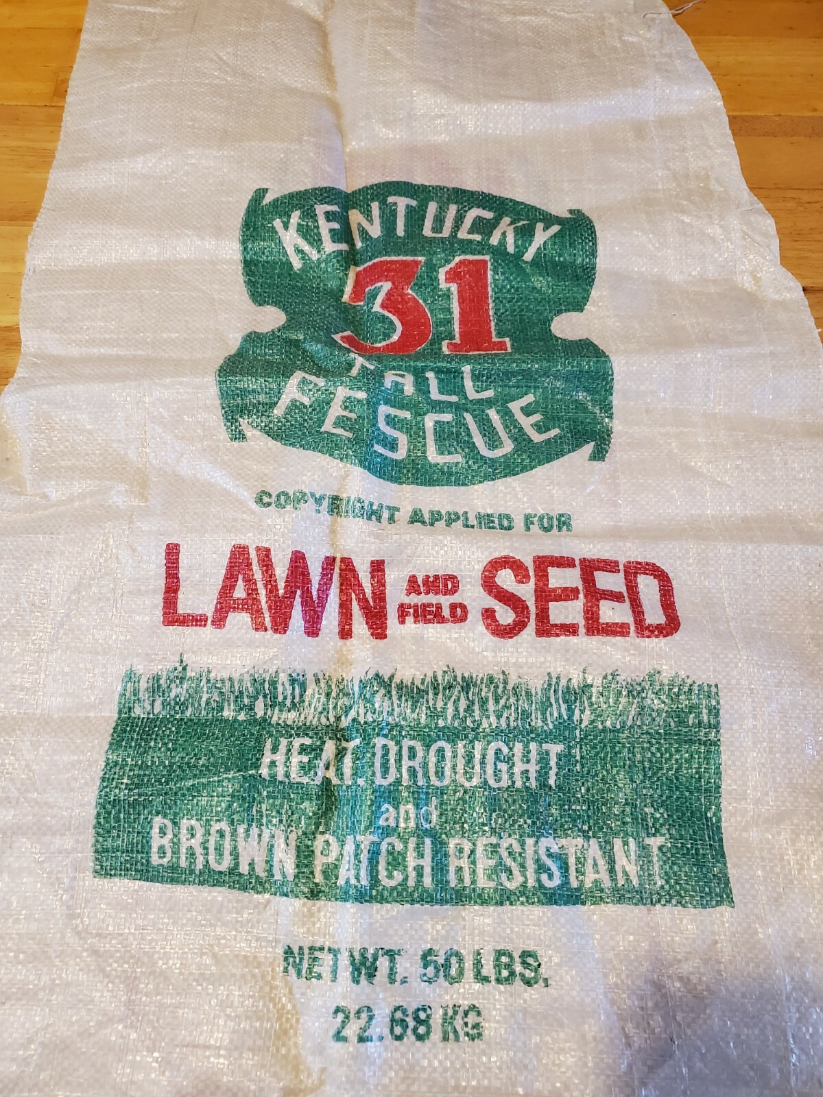 Vintage Kentucky 31 Tall Fescue Grass Seed Bag Sack ONLY 36&Prime;x20&Prime;