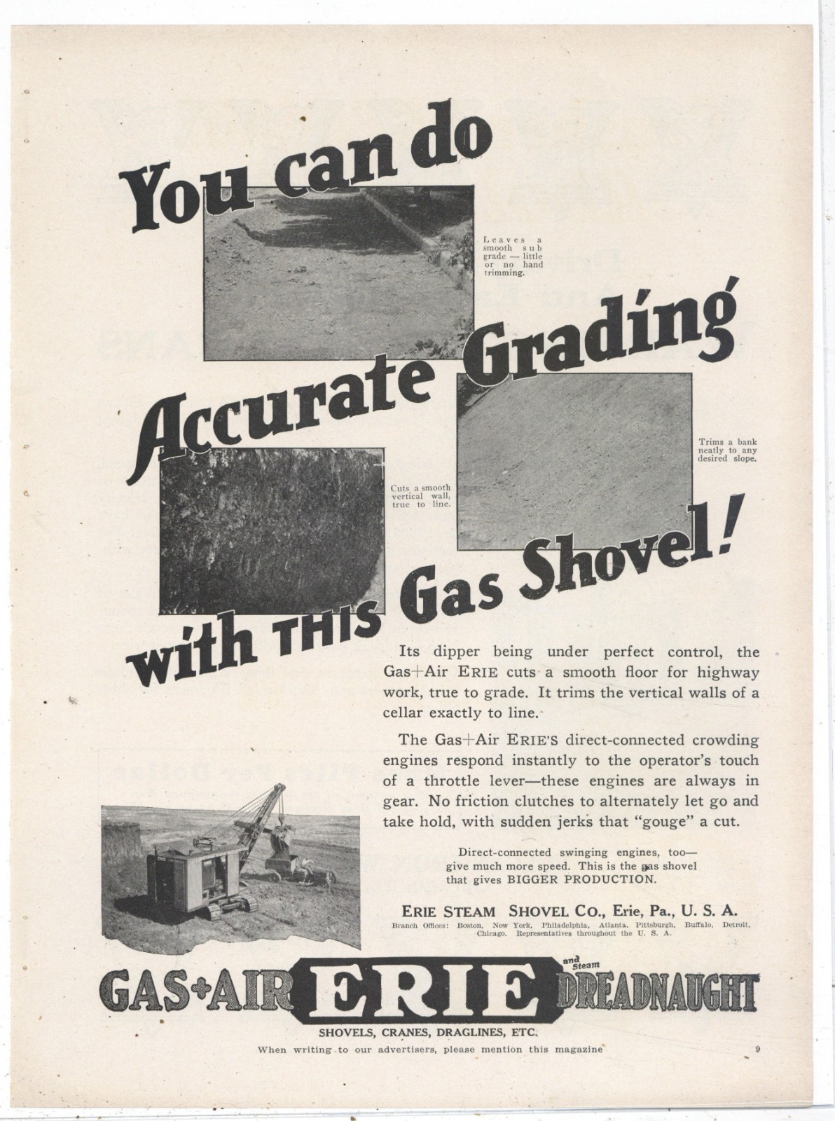 1927 Erie Steam Shovel Co. of Pennsylvania Ad: Accurate Grading w. Gas Shovel
