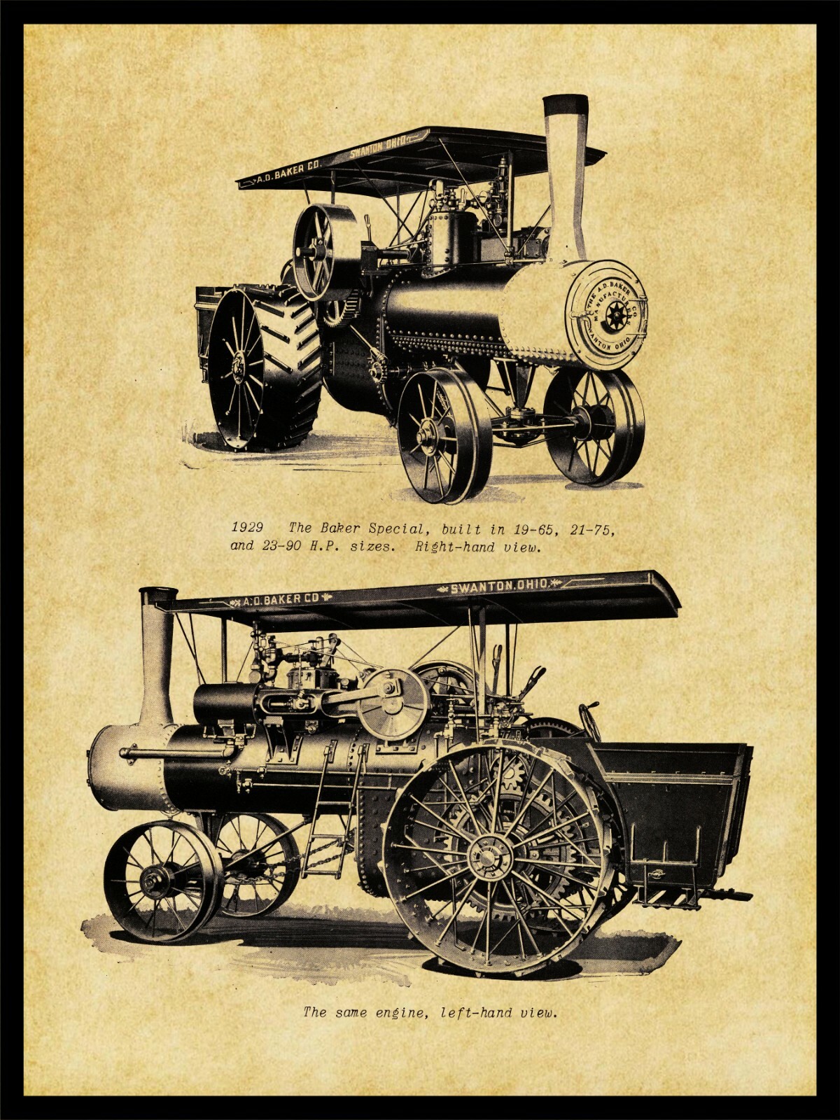 1929 A.D. Baker Special Traction Engine NEW Metal Sign: Swanton, OhiO