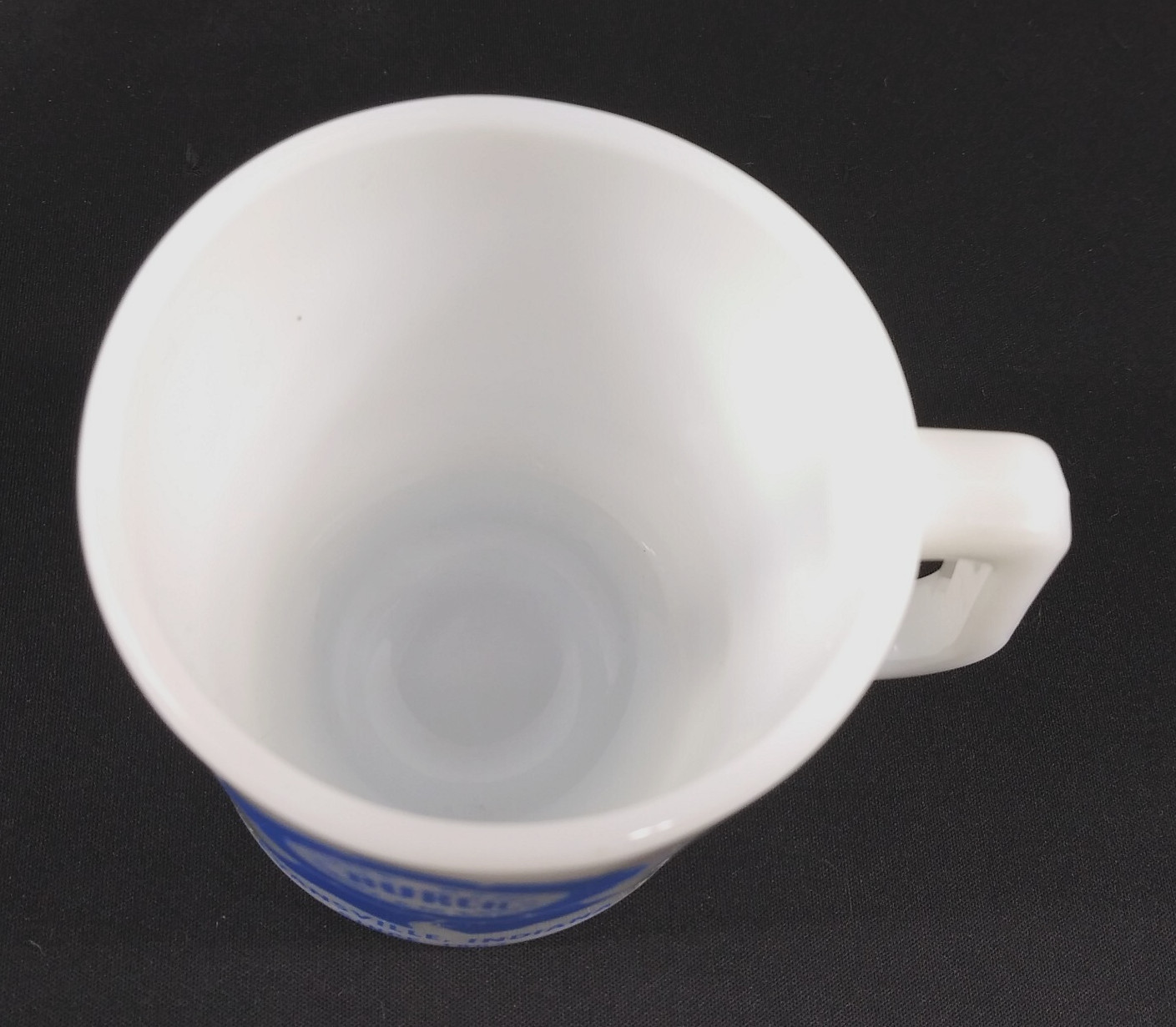 VTG Burch True Blue Farm Implements Coffee Mug Federal Glass Ag Ribbon Logo READ