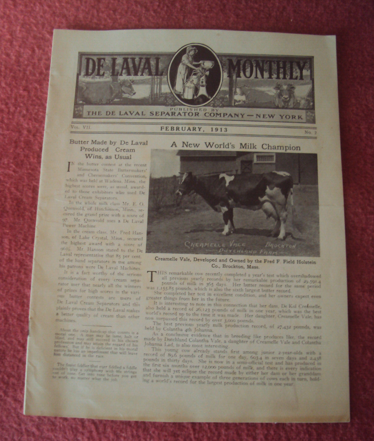 De Laval Monthly Feb 1913 Dairy Agriculture Industry Magazine Vol 7 No 2