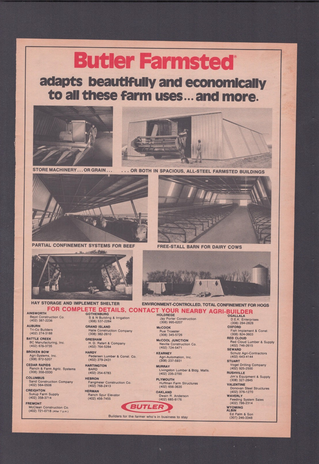 1974 Print Ad Butler Farmsted Adapts Farm Uses Store Machinery Confinement Beef