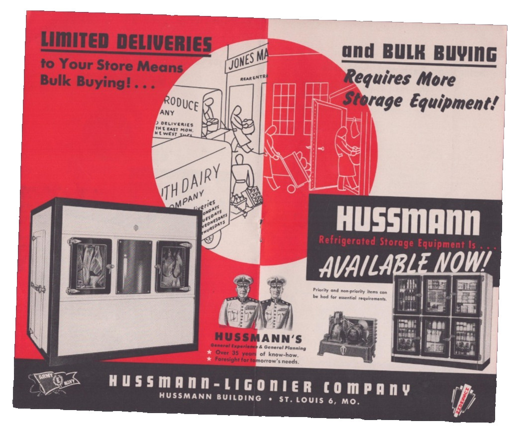 1944 PRINT AD Hussmann-Ligonier Co St Louis MO Refrigerated Storage Equip Bulk
