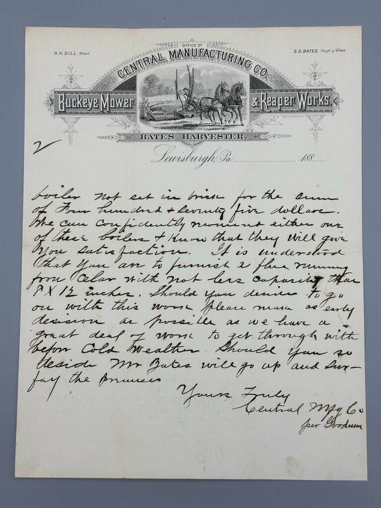 1880 BUCKEYE MOWER Bates Harvester Antique FARM Advertising Letter LEWISBURGH PA