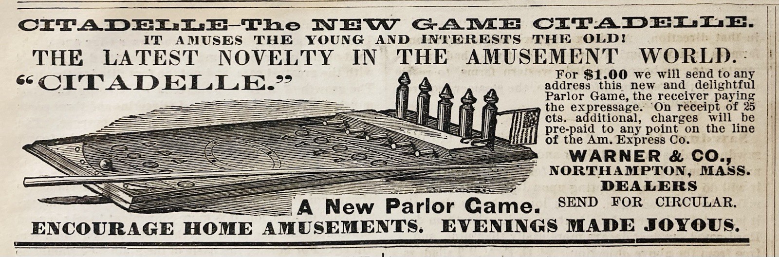 1879 AD.(XH87)~WARNER CO. NORTHAMPTON, MASS. “CITADELLE” BOARD GAME