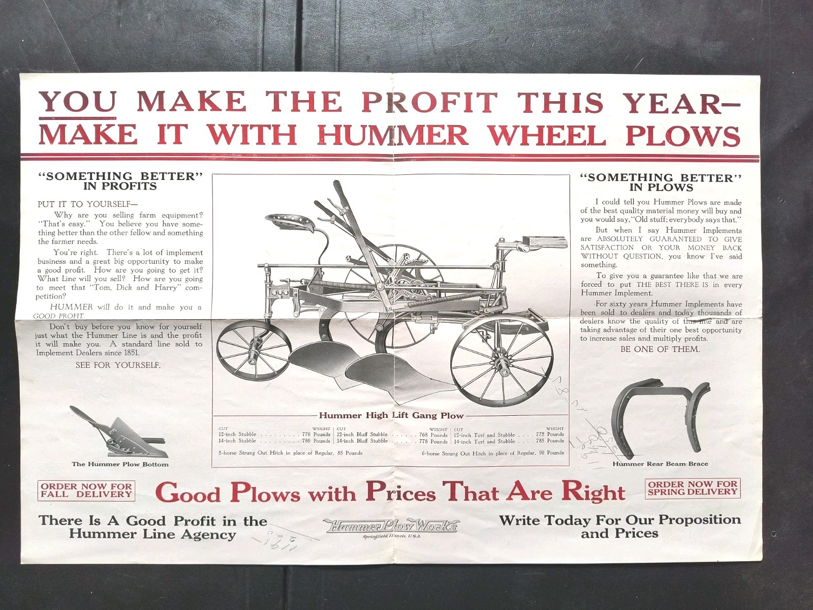 1920s Hummer Plow Works Sales Brochure Lot Springfield Ill. Farm Poster