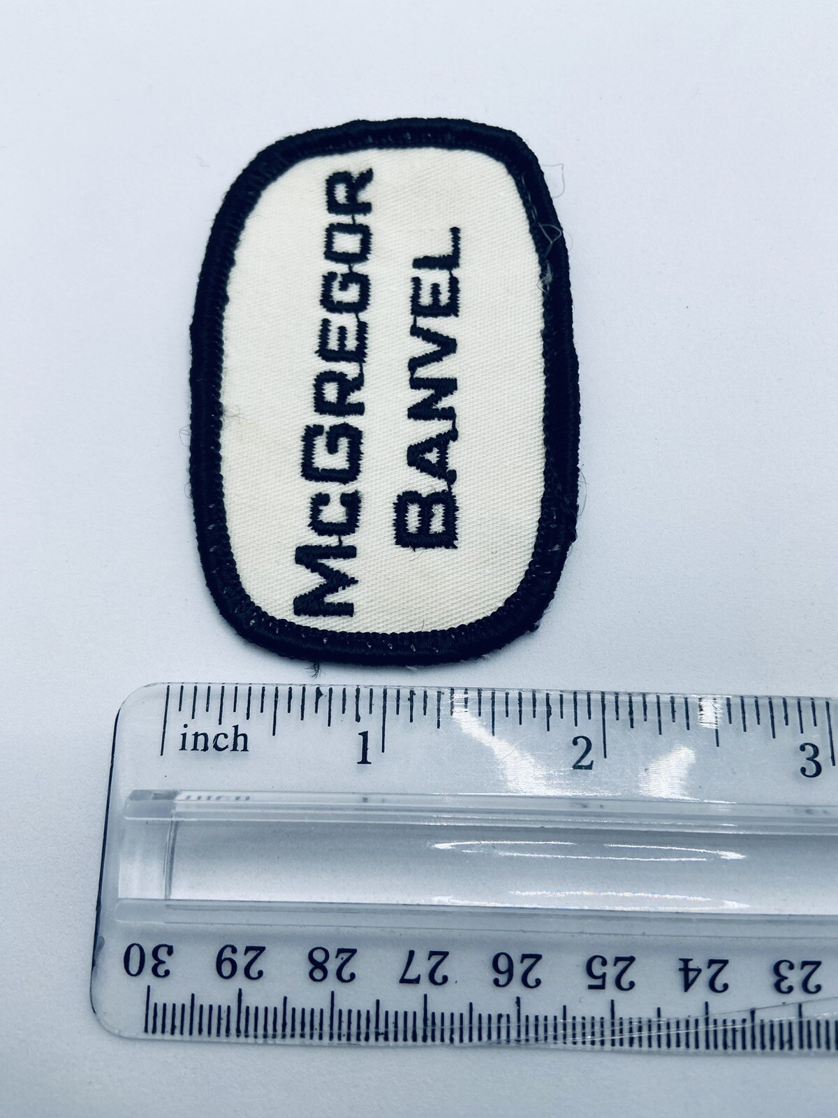 Vintage McGregor Banvel Patch 2.75”x2” White Black Agriculture Farming