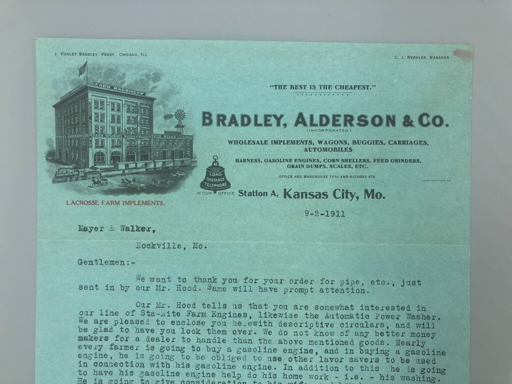 1911 Bradley Alderson IMPERIAL Envelope Antique FARM Advertise KANSAS CITY